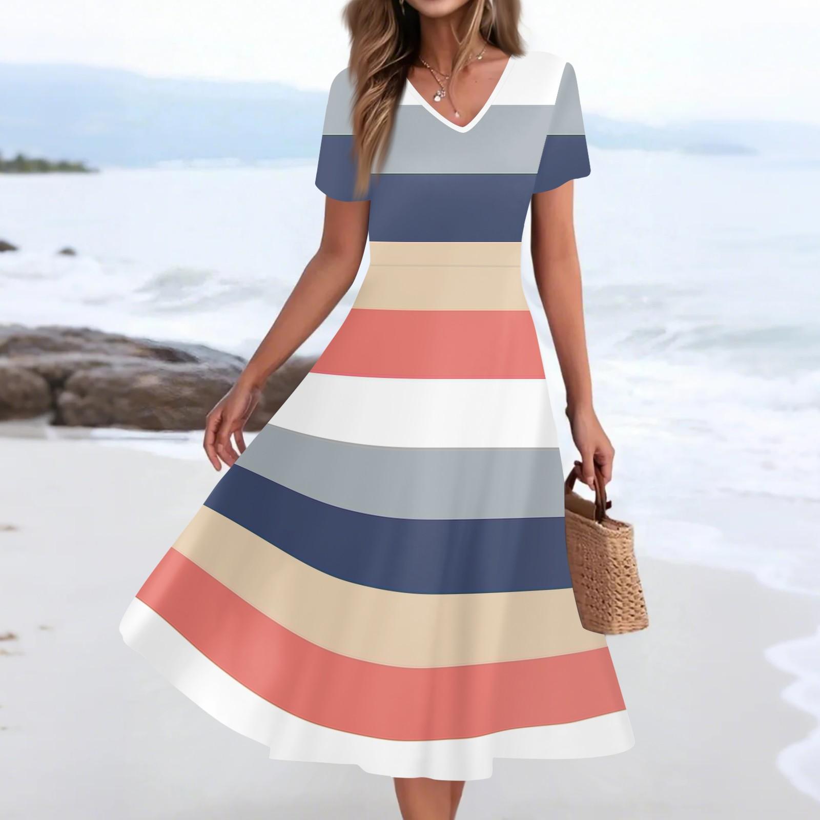 

Женское летнее повседневное модное платье с принтом и карманом, коротким рукавом и V-образным вырезом S