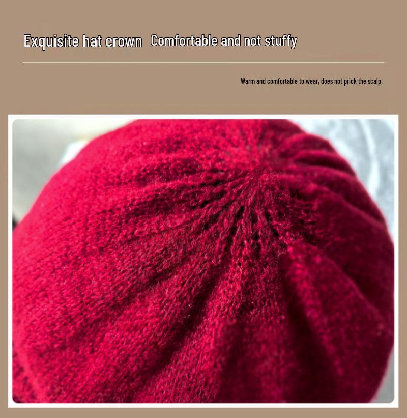 Women's Winter Velvet-Lined Wool Hat with Ear Protection – Fashionable and Warm Knitted Design for Middle-aged and Elderly