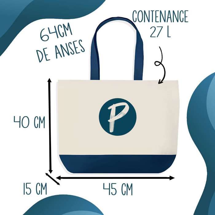 Sac shopping - PLANETEE - Sac fond bleu « Bazar d'un Julien d'amour » - Coton 40x45 cm - Design graphique - Fabriqué en France