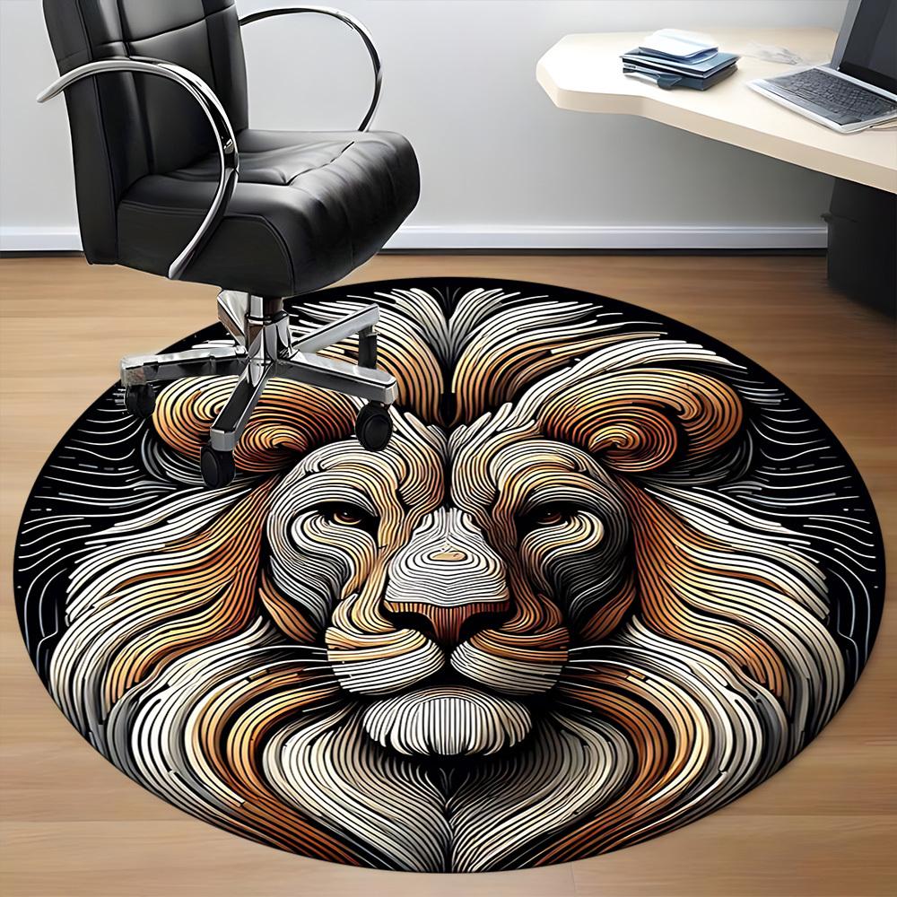 1PC Lion Face Office Round Rug, Non Slip, Soft and Durable Office Rug for Interior Decoration, Perfect for Office