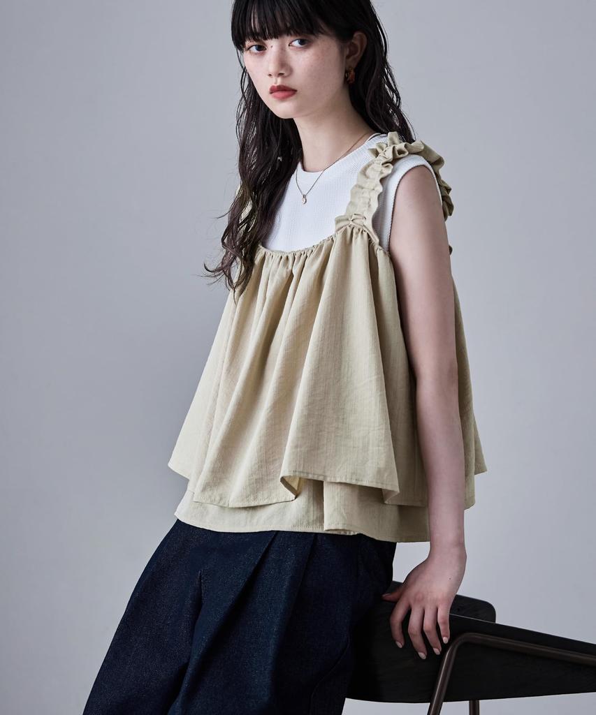 Etoll Gathered Bustier Flared Tank Size F Linen-Touch Top, Cami, Sleeveless, Top, Layered, Ivory,