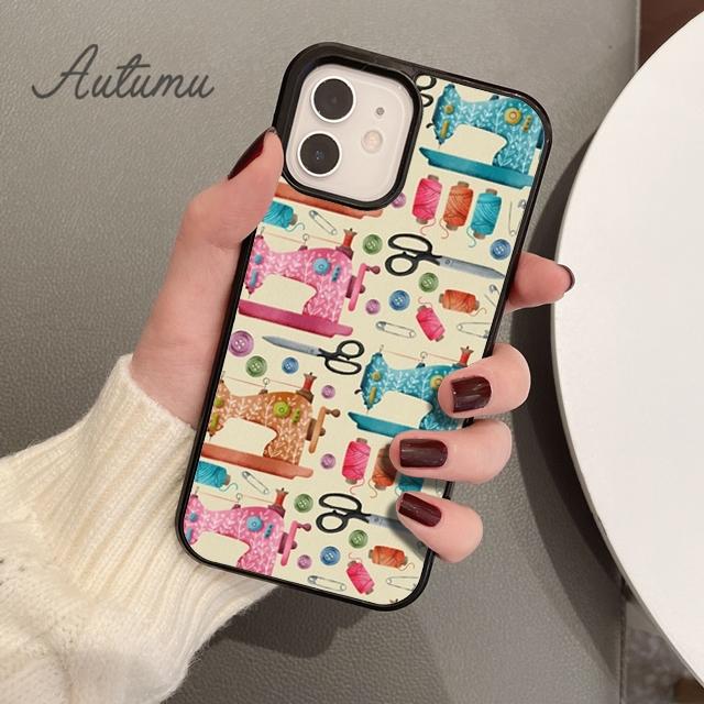 Sewing Machine Tailor Elements Phone Case for iPhone 11 12 13 14 Pro Max Mini XR XS SE 2020 7 8 Plus Samsung S21 S22 Shell
