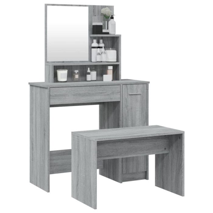 VidaXL Ensemble de Coiffeuse Table de Maquillage Tabouret Table de Coiffeuse Meuble de Chambre à Coucher Intérieur Sonoma 3114153