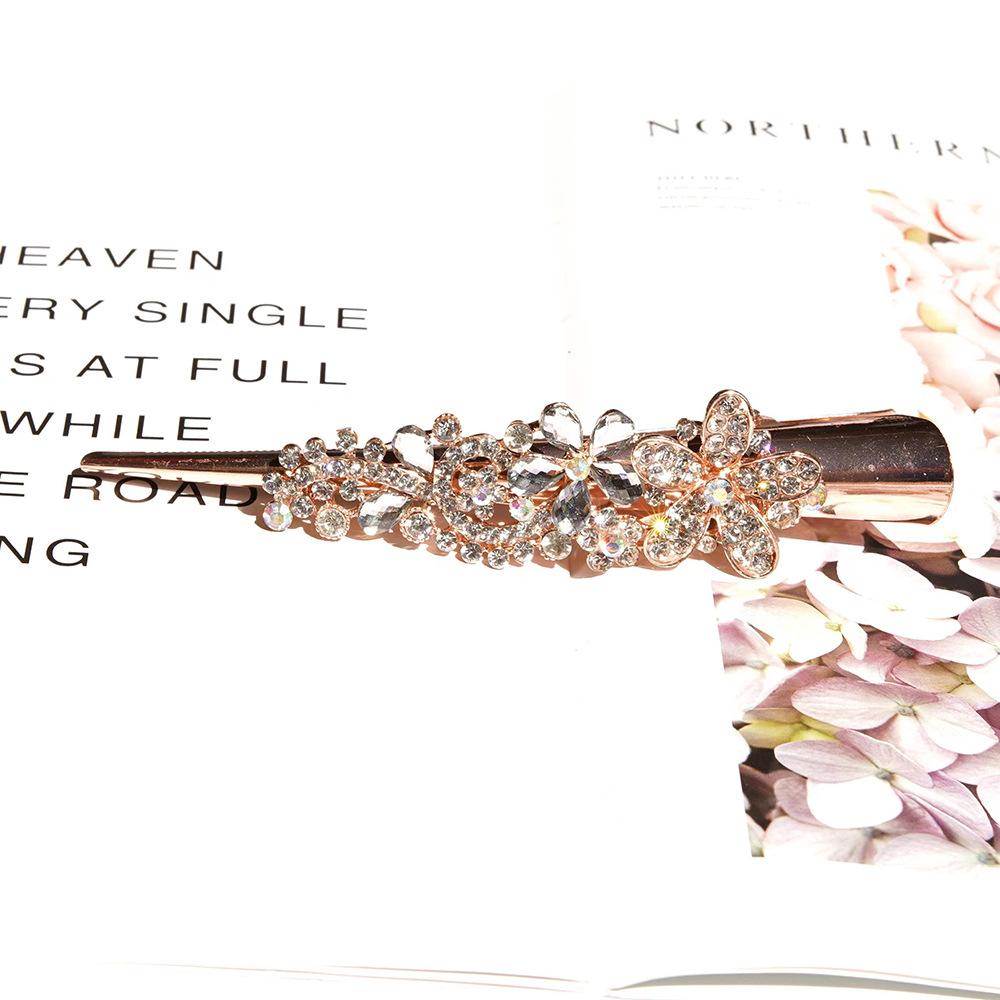 Rhinestone Hairpin Flower Leaf Metal Alloy Duckbill Hair Claws Retro Hair Clips Accessories For Women Shinning Ponytail Headwear