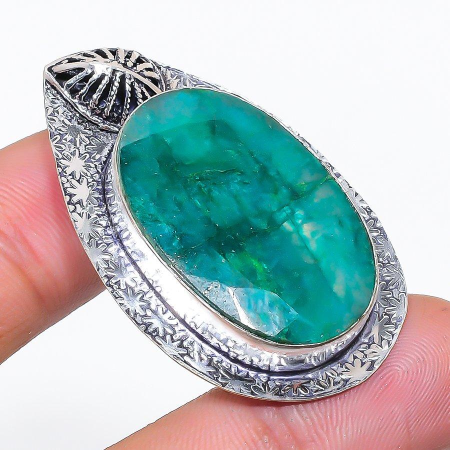 Skota Emerald (Simulated)Gemstone 925 Sterling Silver Jewelry Pendant 1.77  AP-14160