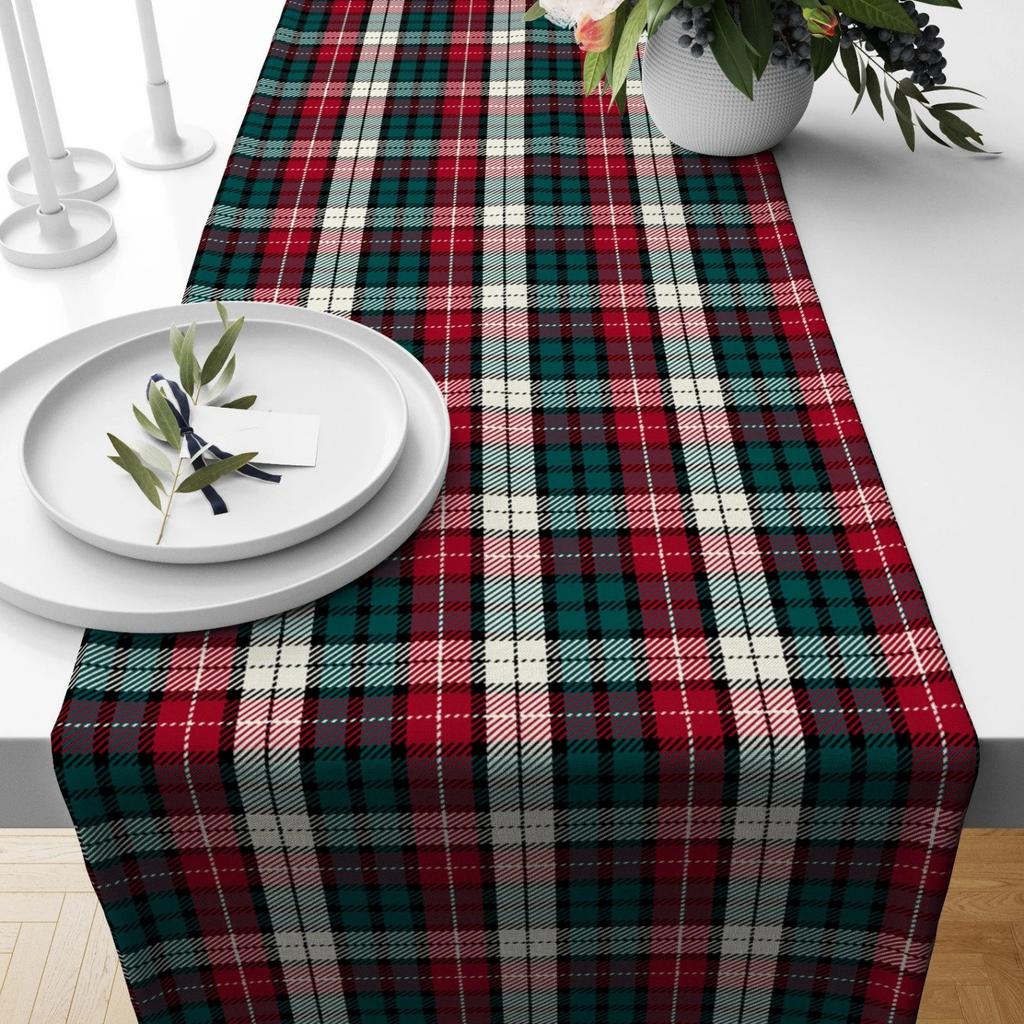 Weihnachts-Tischläufer mit Tartan- und Karomuster, Roter Grüner Tischläufer im schottischen Stil, Wintertischdecke, Weihnachtsdekoration
