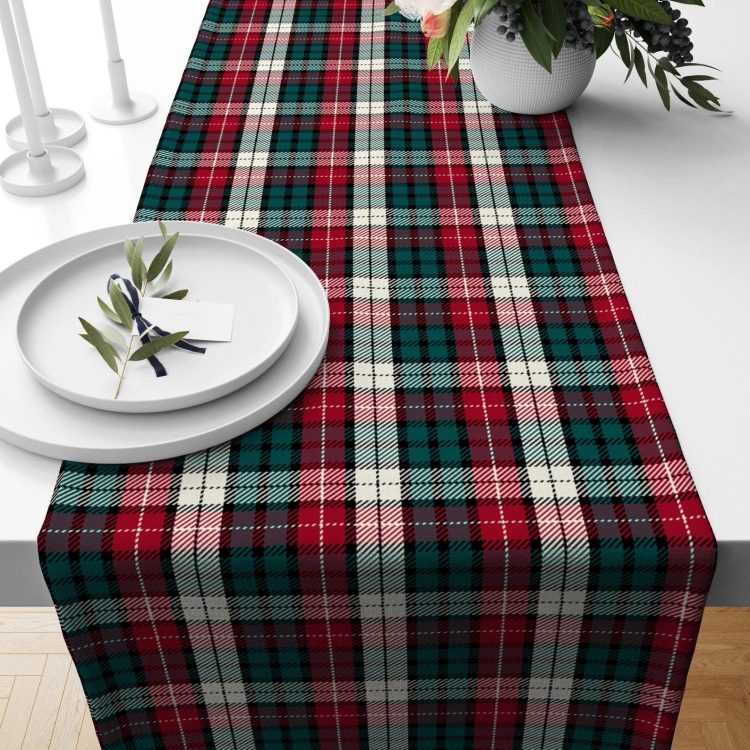 Kerst Tafel Runner met Tartan & Plaid Patroon, Rood Groen Schots Stijl Ontwerp Runner, Winter Tafelkleed, Noel Woondecoratie 90x33cm