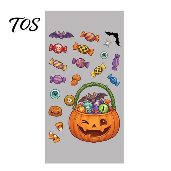 Home Window Ornaments Halloween Cartoon Cling Stickers, Ghost Pumpkin Candy Glass Decals, Self-Adhesive Removable Decorative Posters Art for