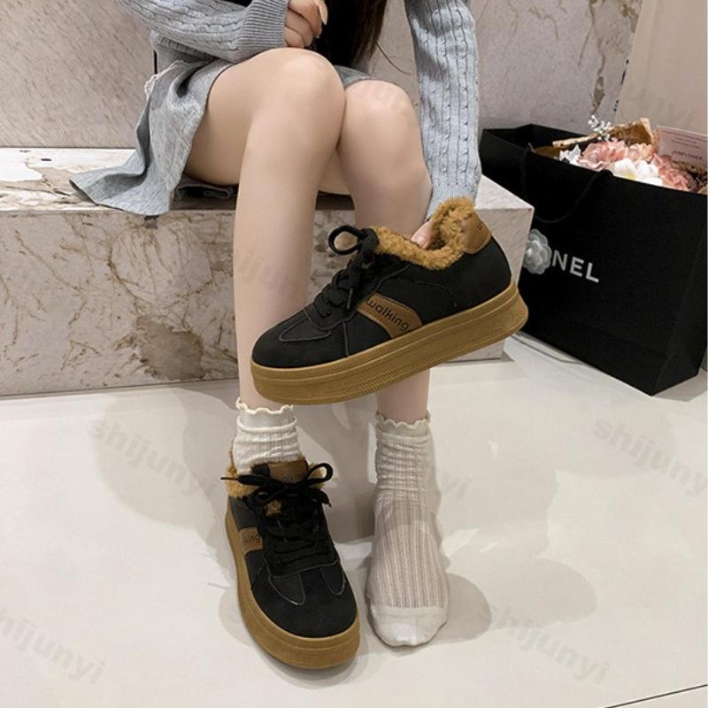 Thicken Women's Platform Sneakers 2026 Winter Fashion Lace Up Comfortable Casual Shoes Outdoor Non Slip Plush Vintage Warm Shoes