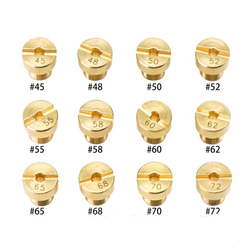 12Pcs Motorcycle Main Jets Injector Nozzle Gold Metal M5 Thread Motor Carburetor Main Nozzle 45-72/75-102 Size Getto Principale