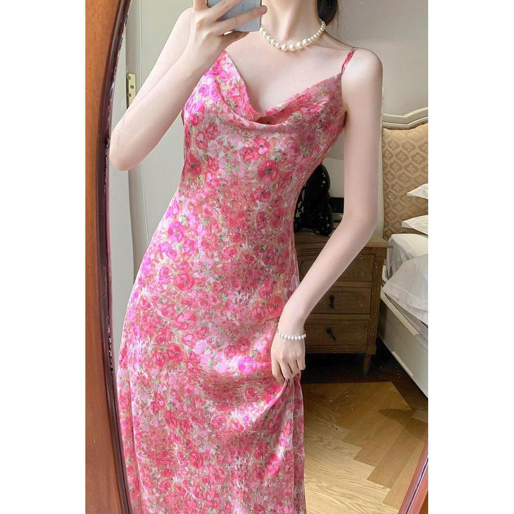 Elegant French Chic Floral Pink Cami Dress - Slimming and Stylish Summer Wear
