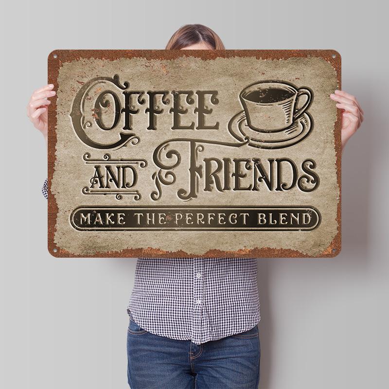 Coffee & Friends Perfect Blend Poster Customized Wall Art Vintage Metal Signs Retro Tin Plaque for Man Cave Room Ornaments Decor