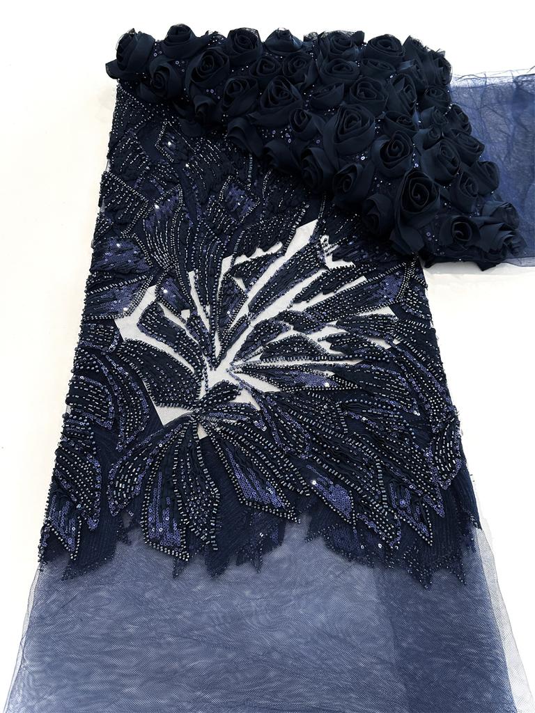 African 3D Flowers Sequin 2025 Latest Hot On Sale African French Party Lace Fabric Tulle Nigerian Beads Fabric For Wedding Dress