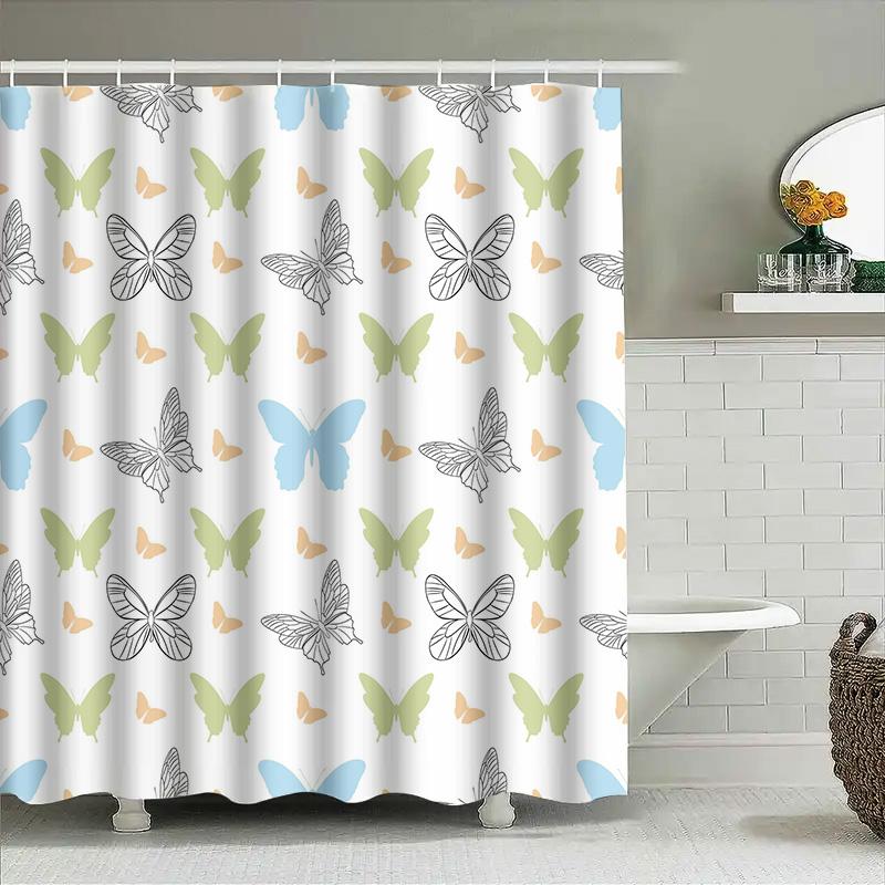 Fashion Butterfly Shower Curtain Watercolor Printed Fabric Customizable Bath Decor Set For Home Decoration Multicolor Option Ava