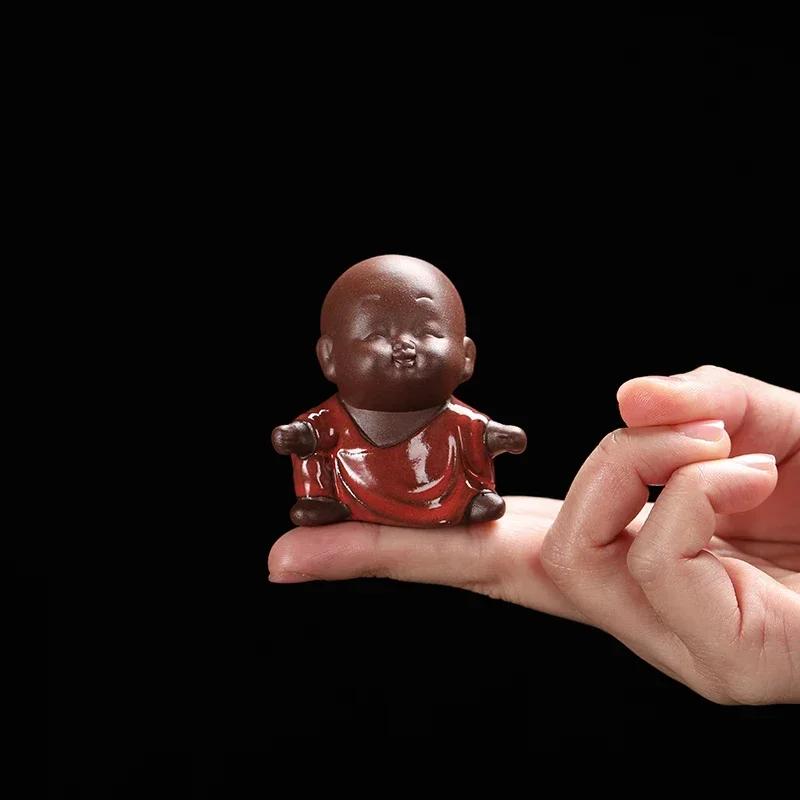 Creative Purple Clay Tea Pet Ornament Lovely Small Buddha Monk Figurine Handmade Sculpture Tea Set Decor Garden Bonsai Art