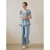 Lunaluz Women Veronia Sandwashing Square Neck Short Sleeve Two Piece Pajamas