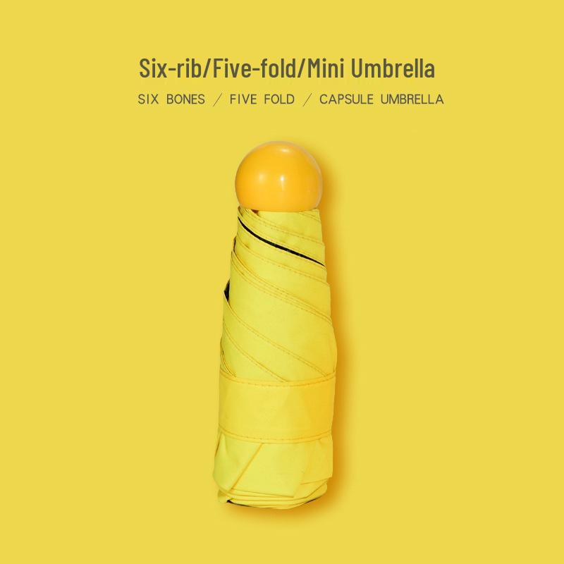 

Женский компактный зонт-капсула двойного назначения - Защита от солнца и дождя, Пятисложная конструкция с УФ-защитой, Идеально подходит для студентов. Black Coating Sun & Rain Dual Use