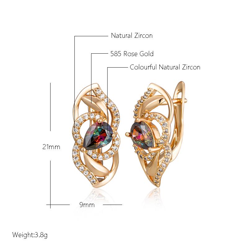 New  Rose Gold Color Earrings For Women Delicate Water Drop Cut Colorful Natural Zircon Accessories Daily Fine Jewelry