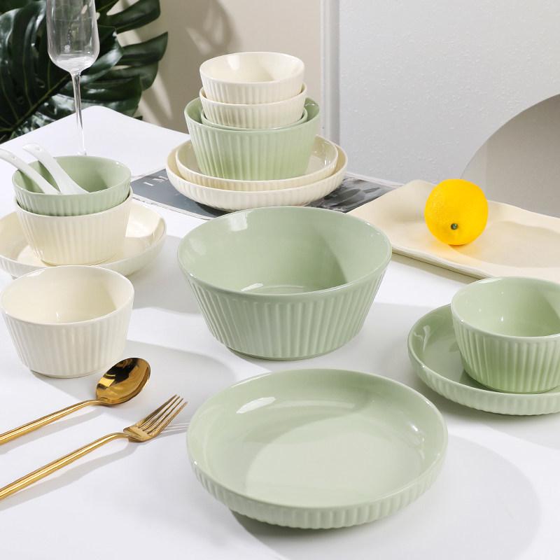 2025 New Style Ceramic Tableware Set: Creative Roman Design Rice and Fruit Bowls with Plates