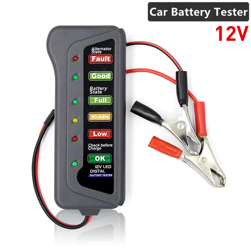 

Тестер аккумулятора, цифровой тестер генератора, 6 светодиодов для обнаружения света, дисплей, тестер аккумулятора автомобиля, анализатор, инструмент 12 В для автомобиля, мотоцикла чёрный