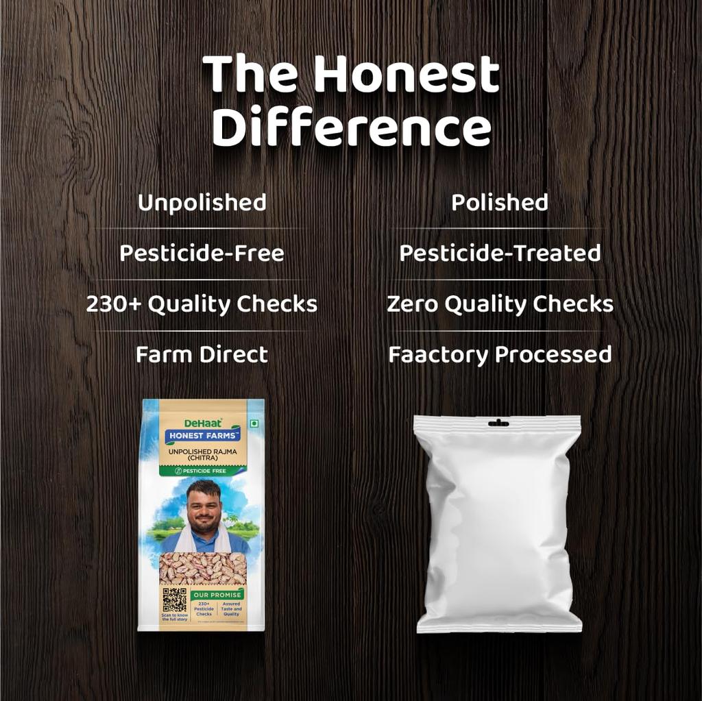 DeHaat Honest Farms Pesticide Free Unpolished Rajma (Chitra) 1 KG - Pesticide Free