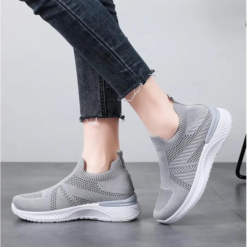 Breathable Mesh Women's Running Shoes Knitted Casual Sneakers Soft Walking Shoes Slip-on Flats Socks Shoes