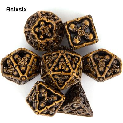 7 Pcs Orange Skull Metal Dice Hollow Metal Polyhedral Dice Set Suitable for Role-Playing RPG  Board Game Card Game