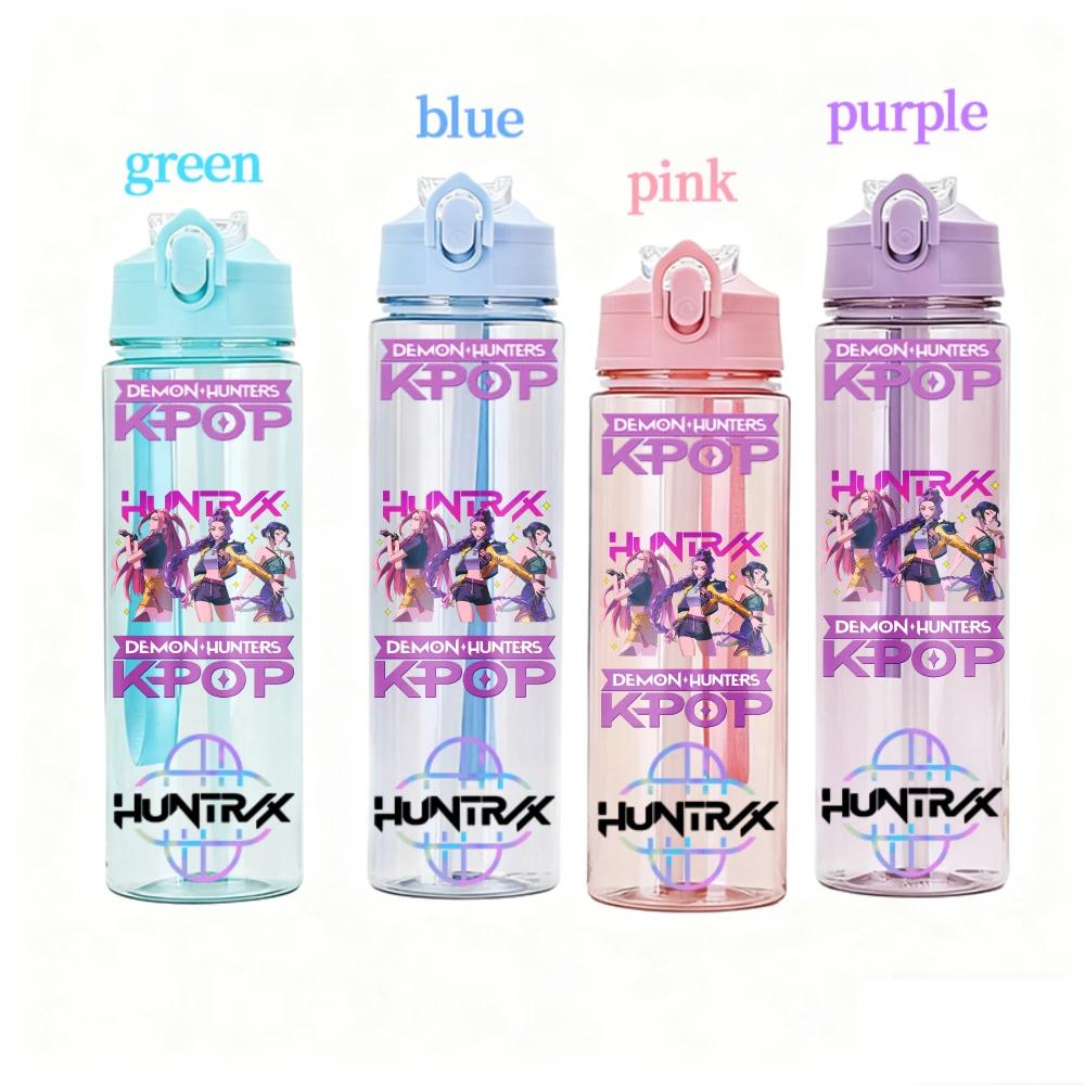 800ML KPOP Demon Hunters Transparent Water Cup Leakproof Shatterproof Anime Fashion Portable Sports Cup designed for Boys and Girls Present