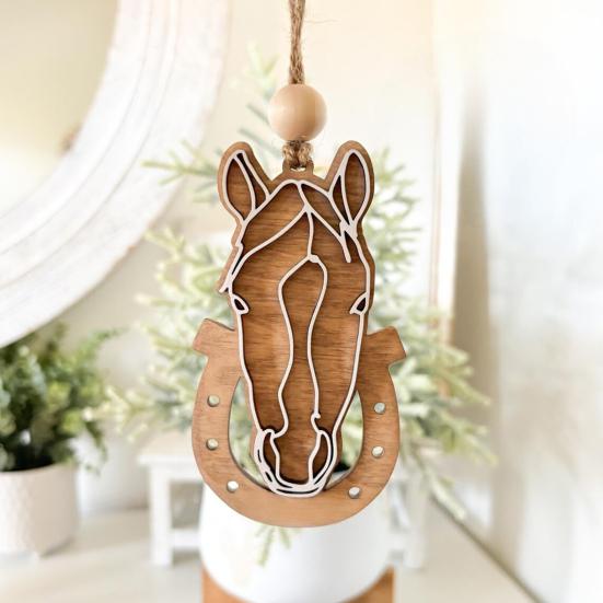 Tre Hengende Hestehode Dekorasjon Gårdshus Rustikk Hest Hestesko Juletre Hengende Ornament Anheng