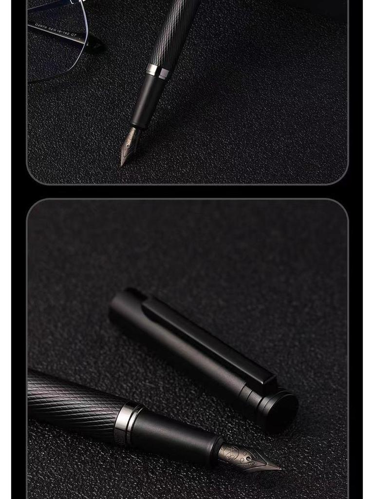 Penna Stilografica Metallizzata Serie Ufficio con Cartuccia d'Inchiostro - Regalo per Calligrafia e Scrittura Studenti, Nome Incidibile