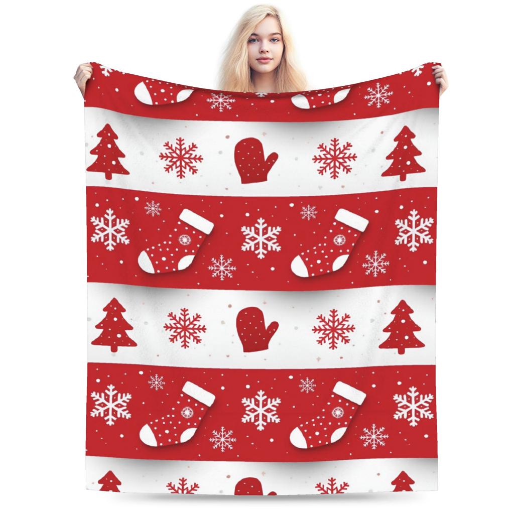 Winter Snowflakes Christmas Santa Claus Checkered Snow Blanket Ultra-Soft Flannel Throw Blankets Comfortable Bedding Throws