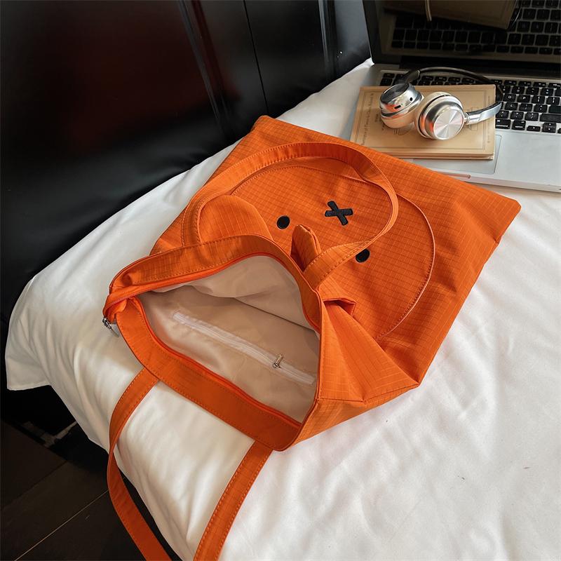 Student Cartoon Shoulder Bag Women's Large Capacity Solid Color Tote Bag