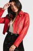 NEW Red Crop Women Genuine Lambskin Leather Jacket Motorcycle Handmade Casual