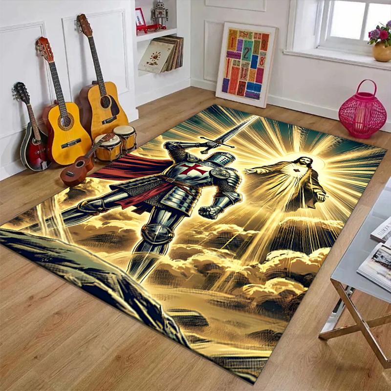 Cross Templars Knight Polyester Carpet, Soft Indoor Mat for Office Chair, Living Room, Computer Desk - Decorative Home Office Rug Design