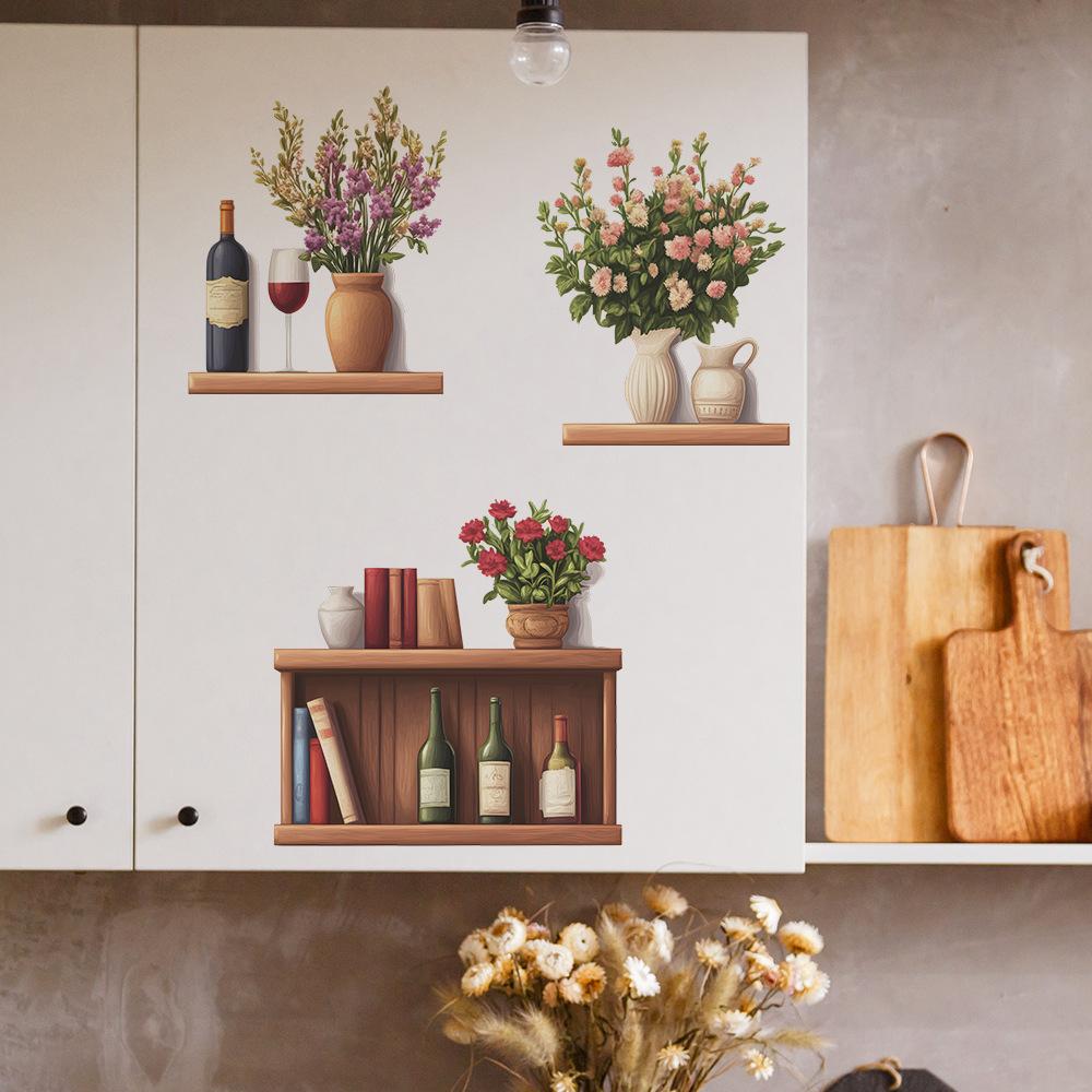 Vase Book Shelf Bedroom Living Room Home Background Landscaping Wall Stickers