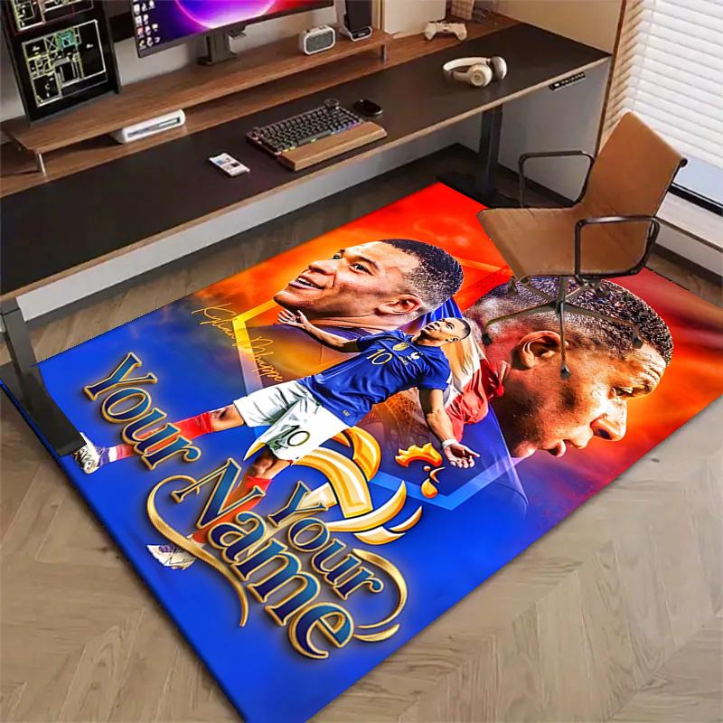 M-Mbappe Design Area Rug Personalized Name- Non-Slip, Soft & Cozy Floor Mat for Living Room, Office - Indoor/Outdoor Carpet