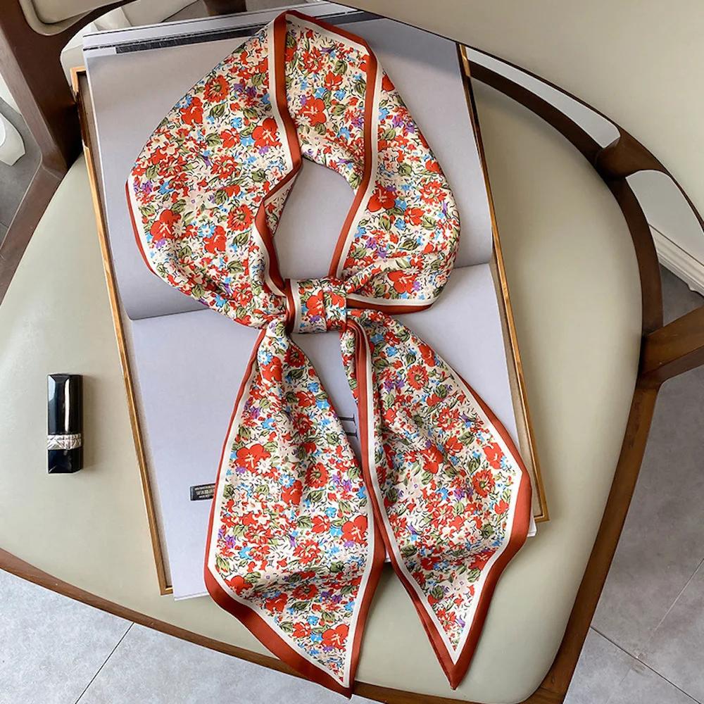 Long Silk Scarf Bag Tie Lady Neck Skinny Scarves Hairband Foulard Horse Print Brand Lady Neckerchief Ribbon  Spring New