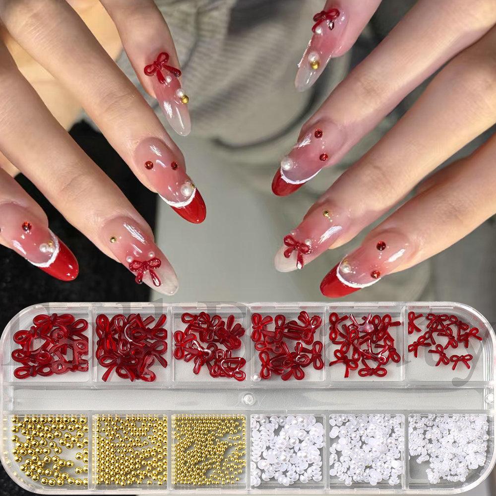 Nail Art Jewelry 12-Grid New Year'S Festive Three-Dimensional French Bow-Sized Mixed Nail Jewelry