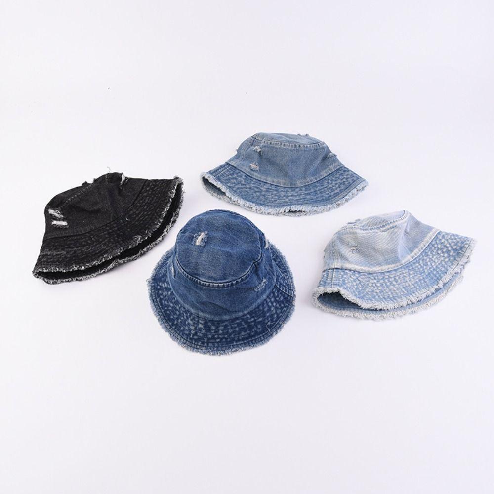 Washed Denim Denim Bucket Hat Korean Style Sun Protection Hat Retro Basin Hat Travel