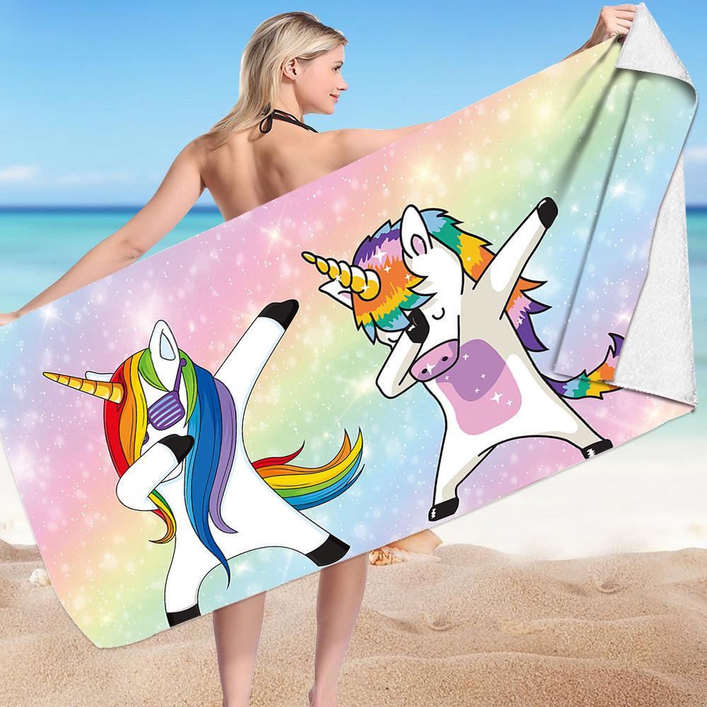 Cute Unicorn Series digital-printed polyester Superfine fiber double-sided fleece Beach vacation bath towel, beach towel