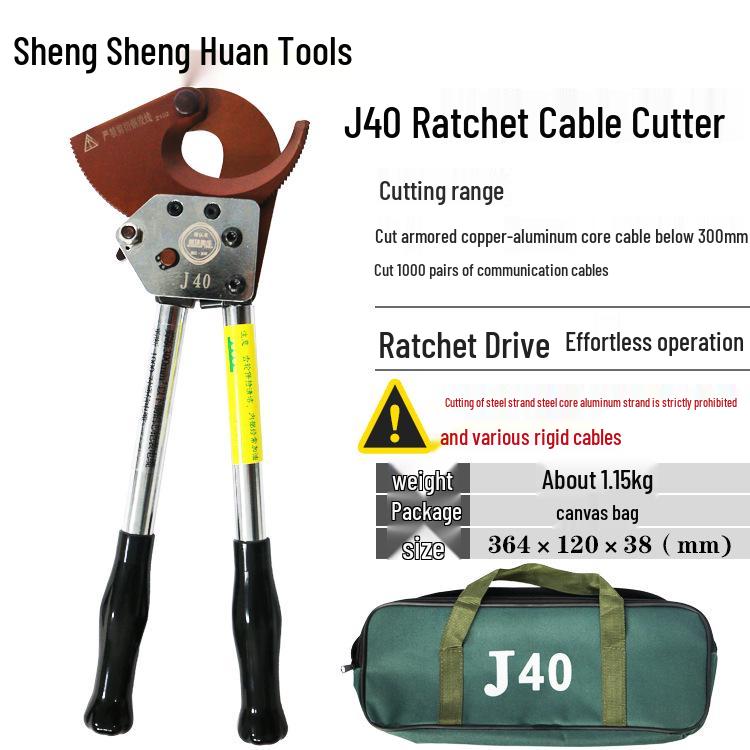 Steel Ratchet Cable Cutter Pliers for Copper, Aluminum, and Strand Cables (Models J40, J52, J75, J95, J130)