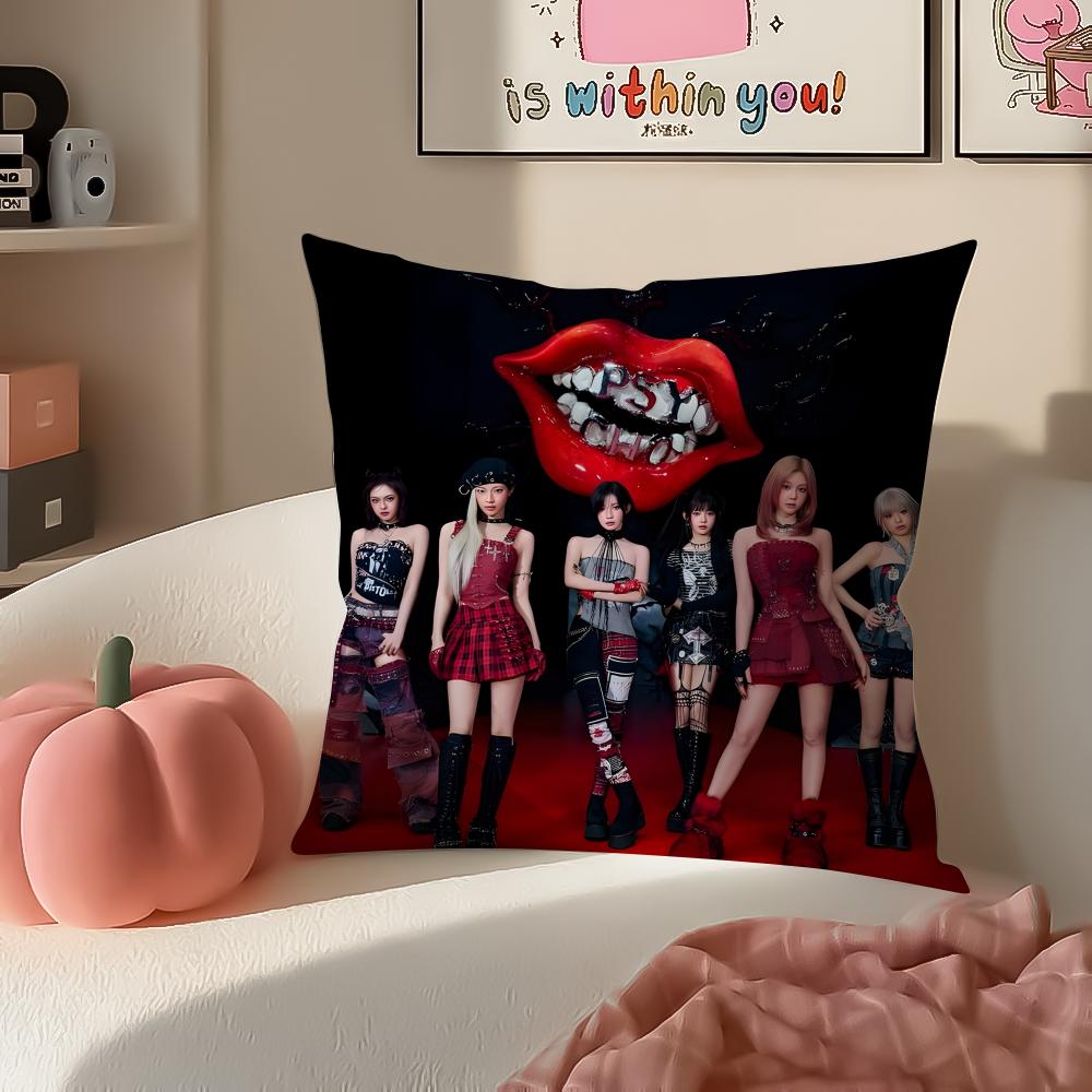 Stilvolle Kpop Girlgroup BBabymonster Kissenbezug Kissenhülle Kurzer Plüsch Verdeckter Reißverschluss Zimmer Sofa Kissenbezug