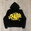 SYNAWORLD Wind Hip Hop Letter Print Fleece-Lined Hooded Sweatshirt - Casual Trendy Sportswear