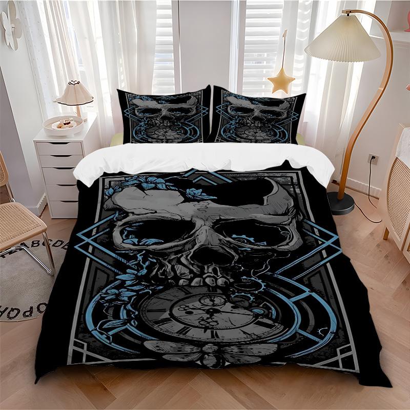 

3pcs bedding set Skull Clockwork Includes 1 Comforter + 2 Pillowcases, Without Pillow Inserts, Soft Comfortable, Lightweight Breathable081 135x200cm