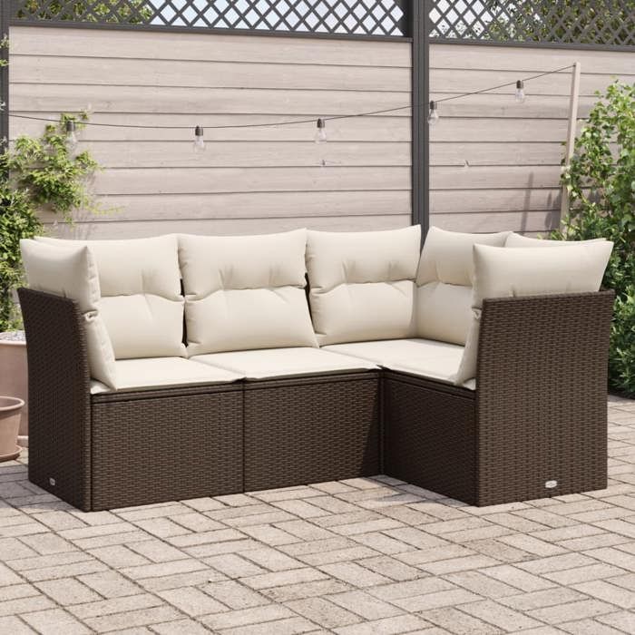 VidaXL Salon de Jardin avec Coussins 4 pcs, Canapés de Terrasse, Ensemble de Meubles de Patio, Mobilier d'Extérieur, Marron 3249422
