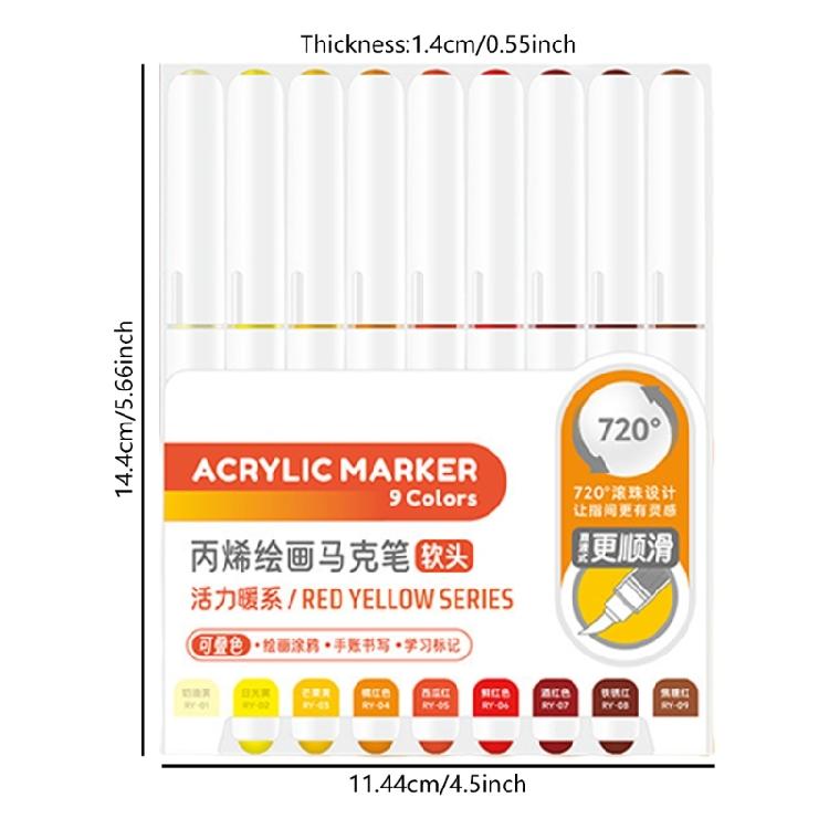 9 Color Acrylic Paint Pen with Brush Tip Liquid Acrylic Paint Marker Pen for Journaling Painting Coloring Card Making