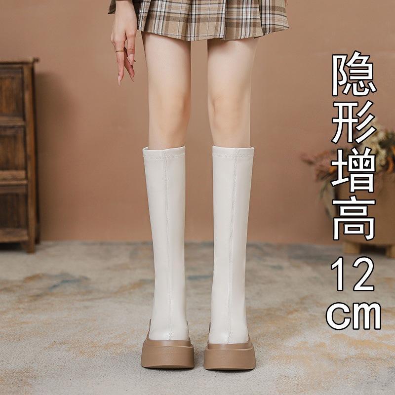 

Новые ботинки на маленьком толстом каблуке, женские, толстая подошва, внутренняя высота 12 см, круглый носок, высокие сапоги-рыцари, длинные сапоги 33