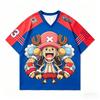 One Piece Q Version Luffy V-Neck Jersey T-Shirt For Kids Boys Girls Quick Dry Breathable Anime Casual Short Sleeve Tops