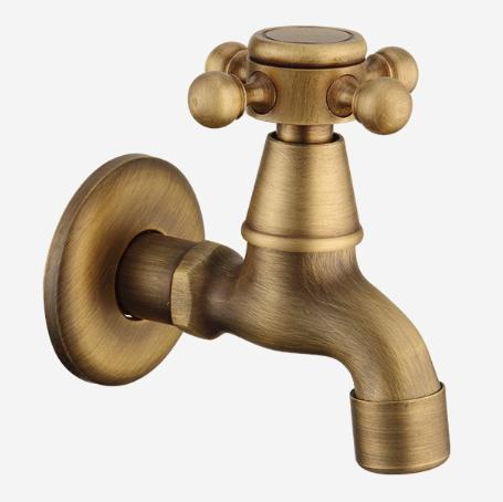Solid Brass Vintage 2-Way Faucet, 1-In-2-Out Single Cold Quick-Shut Off 1/2  Washing Machine and Utility Sink Dual-Use Bibcock