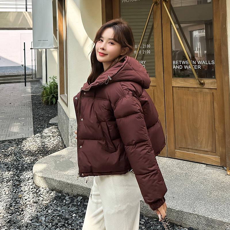 Women Autumn Winter Soild Color Thicken Outwear Cotton Padded Hooded Warm Jacket Coat